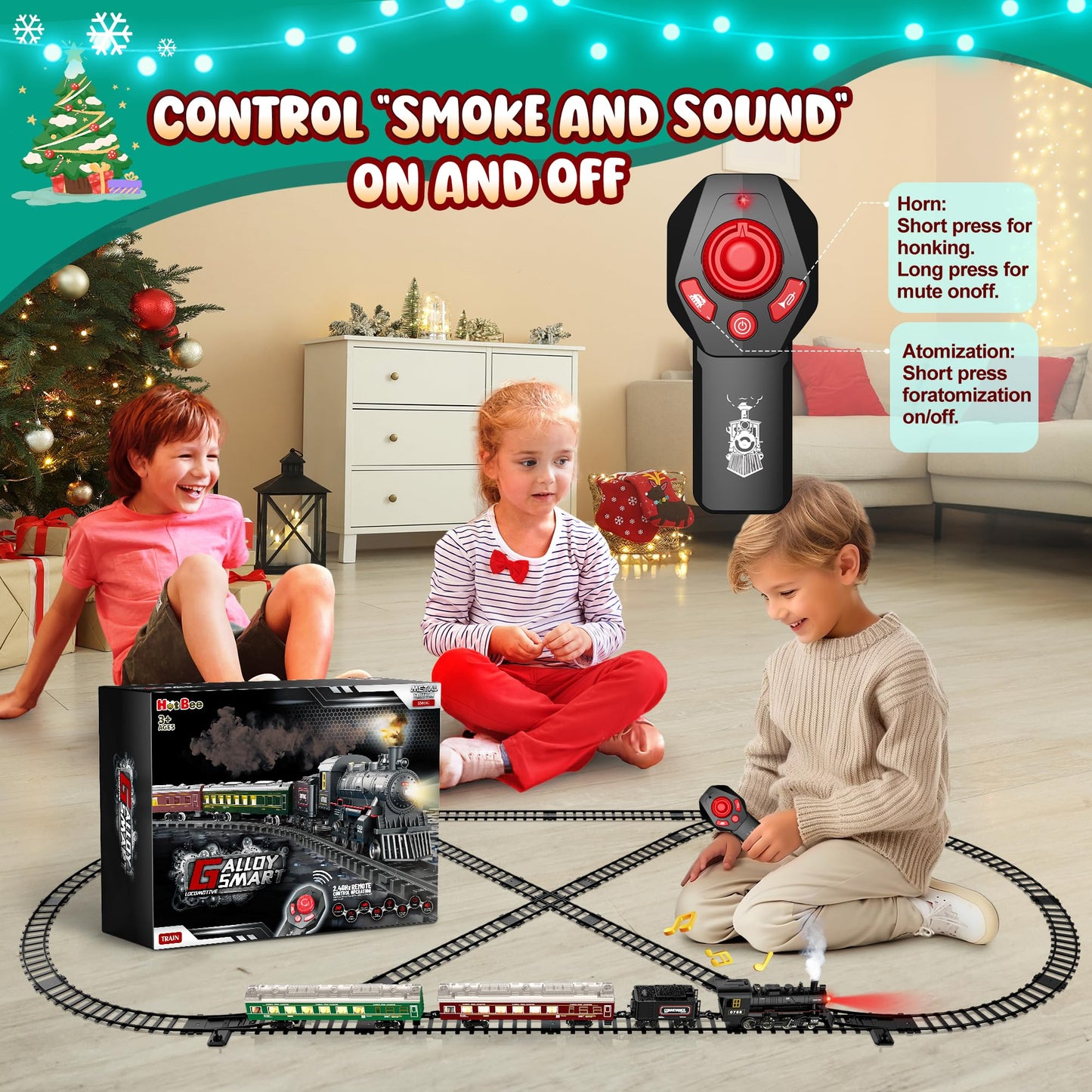 Hot Bee Train Set: Remote-Control Christmas Train with Glow Carriages