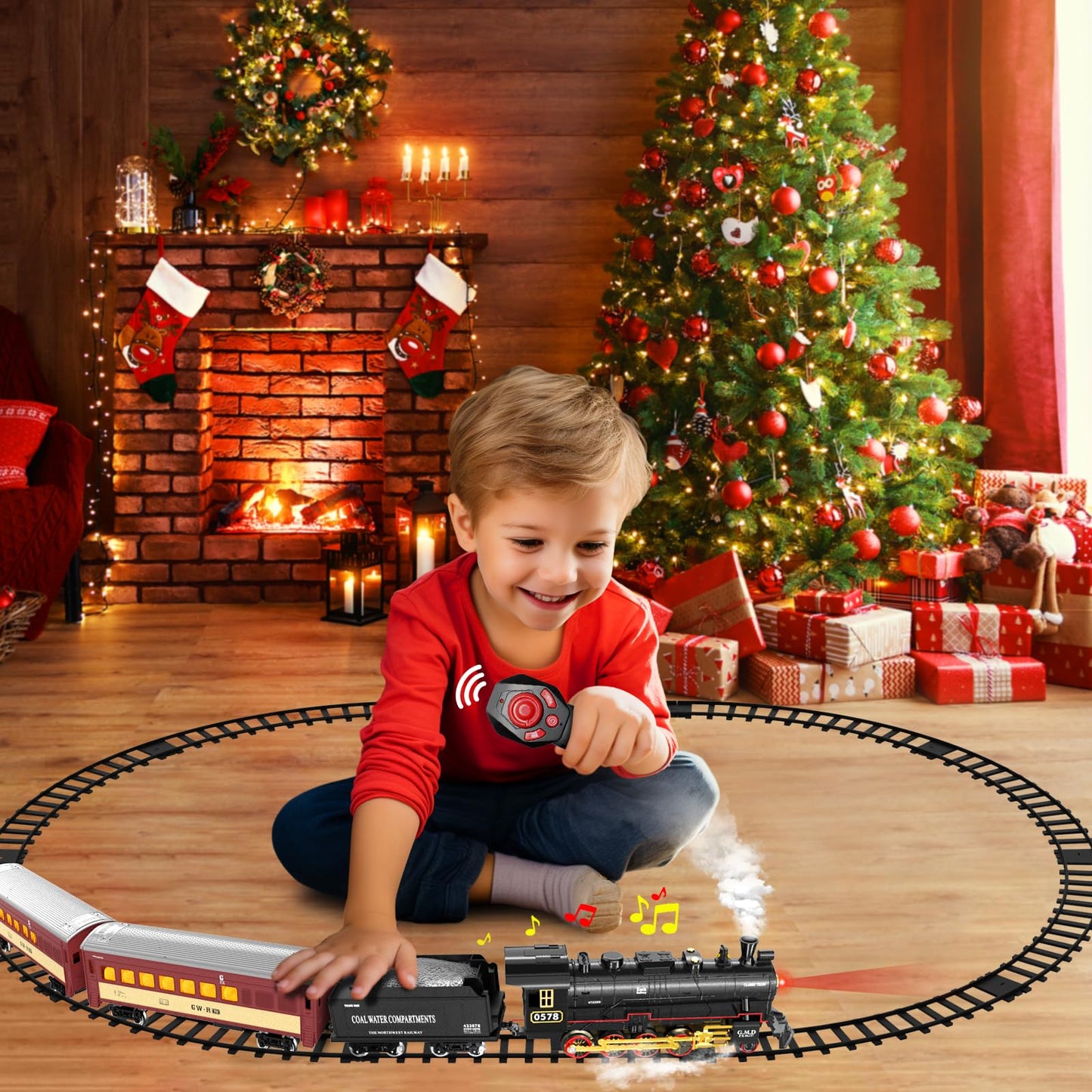 Hot Bee Train Set – Remote Control Steam Locomotive with Lights for Kids 3-8