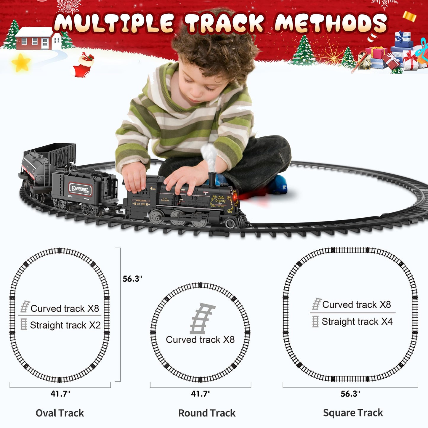 Hot Bee Train Set – Alloy Electric Locomotive, Tracks, Smoke, USB Rechargeable (Ages 3–8+)