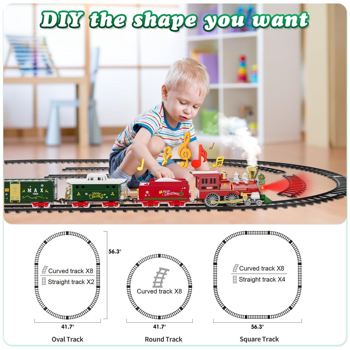 Hot Bee Christmas Train Set with Remote Control – Lights, Smoke & Sound
