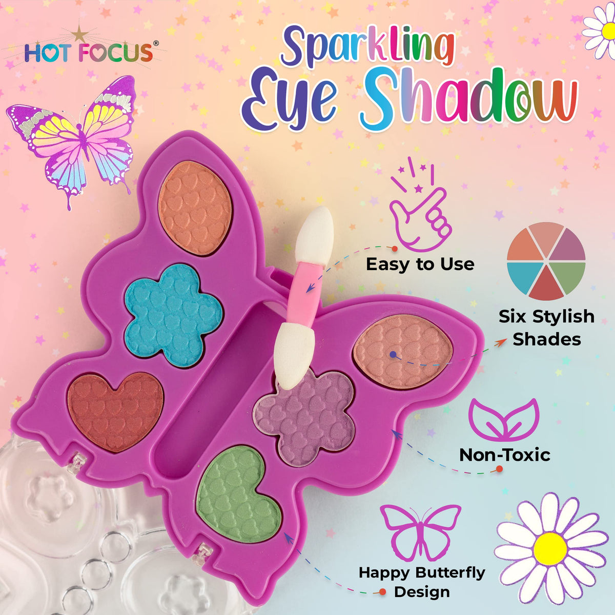 Hot Focus Toddler Makeup Kit - Kid-Friendly Washable Makeup Set with Mood-Change Lipsticks & Colorful Eyeshadow
