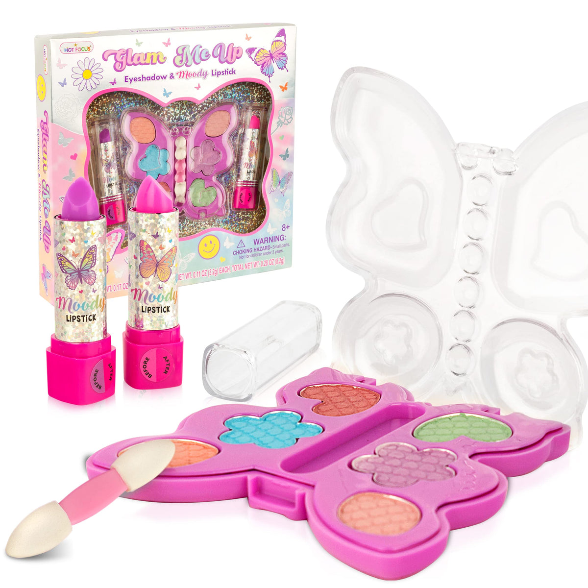 Hot Focus Toddler Makeup Kit - Kid-Friendly Washable Makeup Set with Mood-Change Lipsticks & Colorful Eyeshadow
