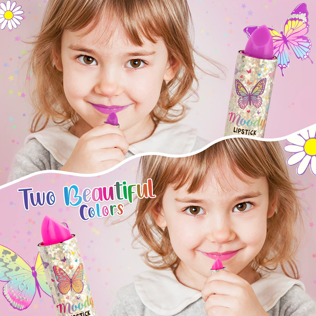 Hot Focus Toddler Makeup Kit - Kid-Friendly Washable Makeup Set with Mood-Change Lipsticks & Colorful Eyeshadow