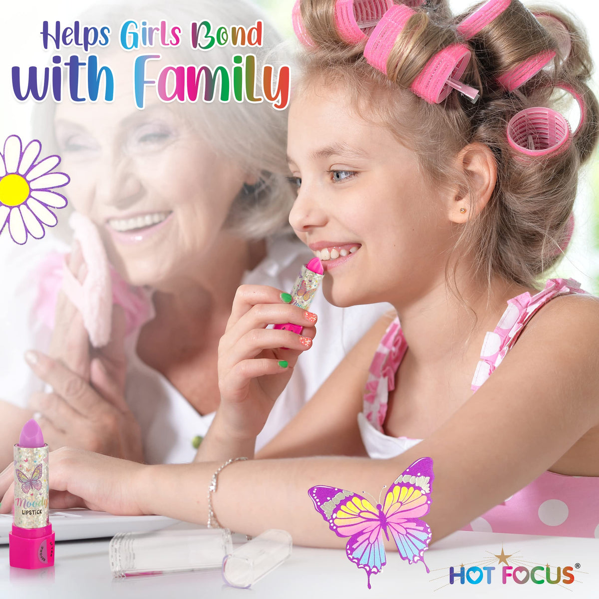 Hot Focus Toddler Makeup Kit - Kid-Friendly Washable Makeup Set with Mood-Change Lipsticks & Colorful Eyeshadow
