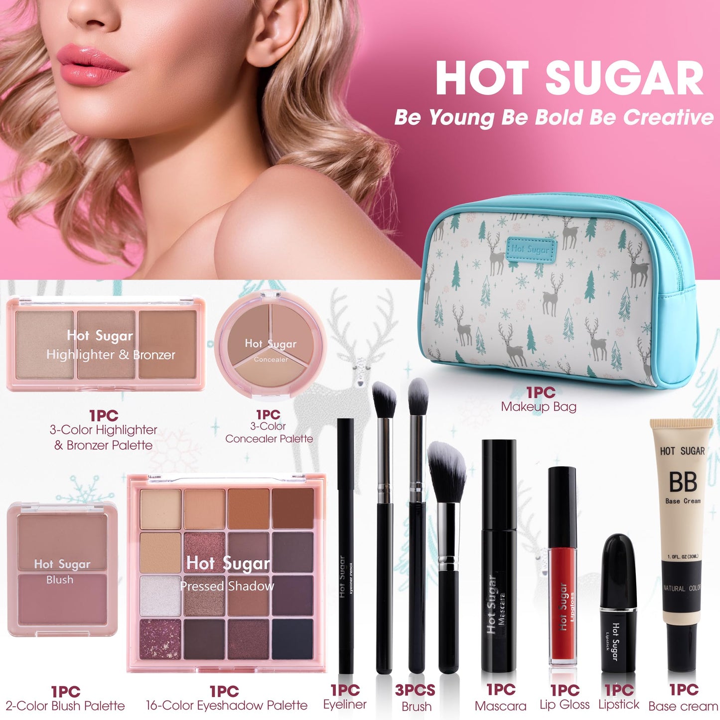 Hot Sugar Travel Makeup Kit – All-in-One Makeup Set for Women (Blue)