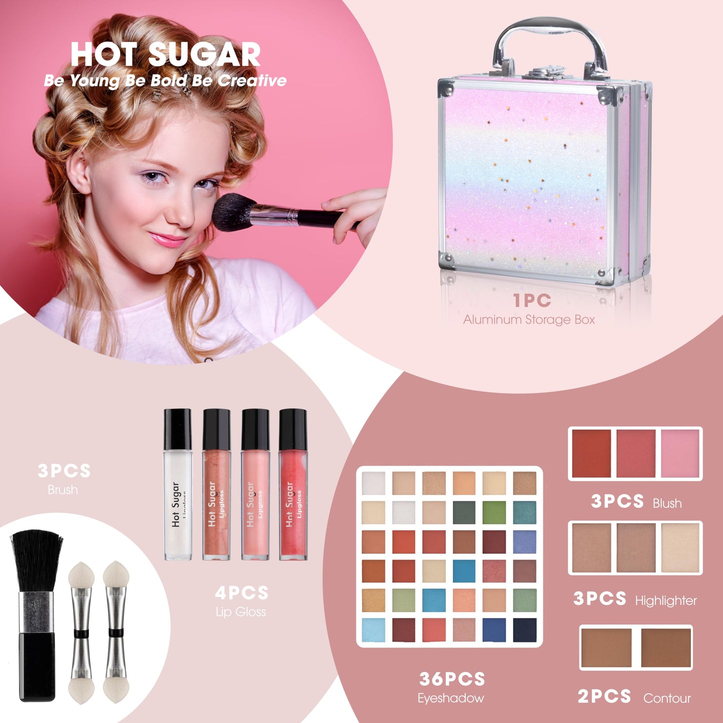 Hot Sugar Rainbow Girls Makeup Kit – 36 Eyeshadows, Lip Gloss, Brushes, Case