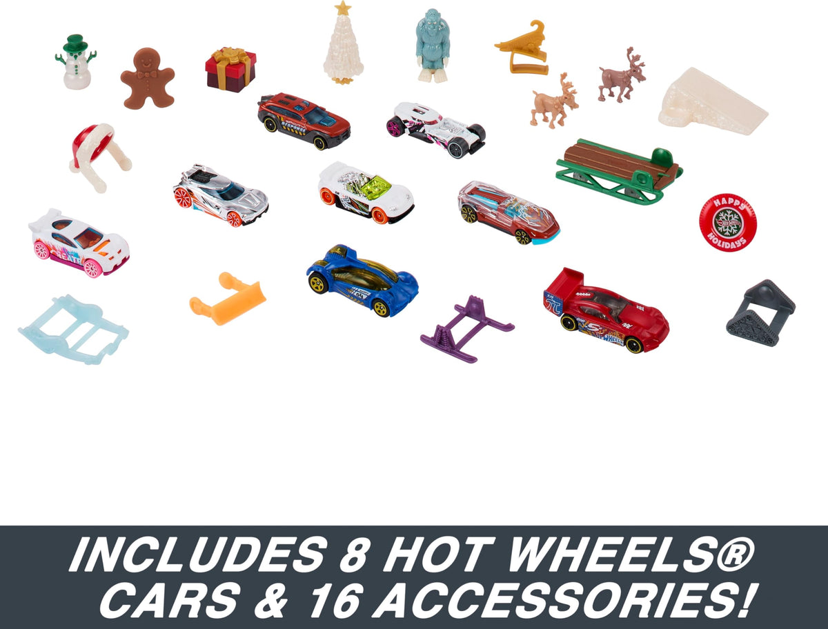 Hot Wheels 2023 Advent Calendar: 8x 1:64 Cars, 16 Winter Accessories & Playmat