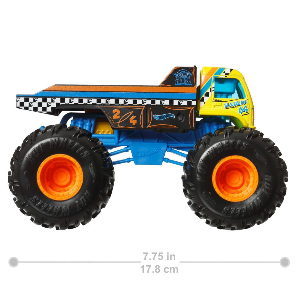 Hot Wheels Monster Trucks Oversized Haulin 64 Flatbed Truck – 1:24 Die-Cast