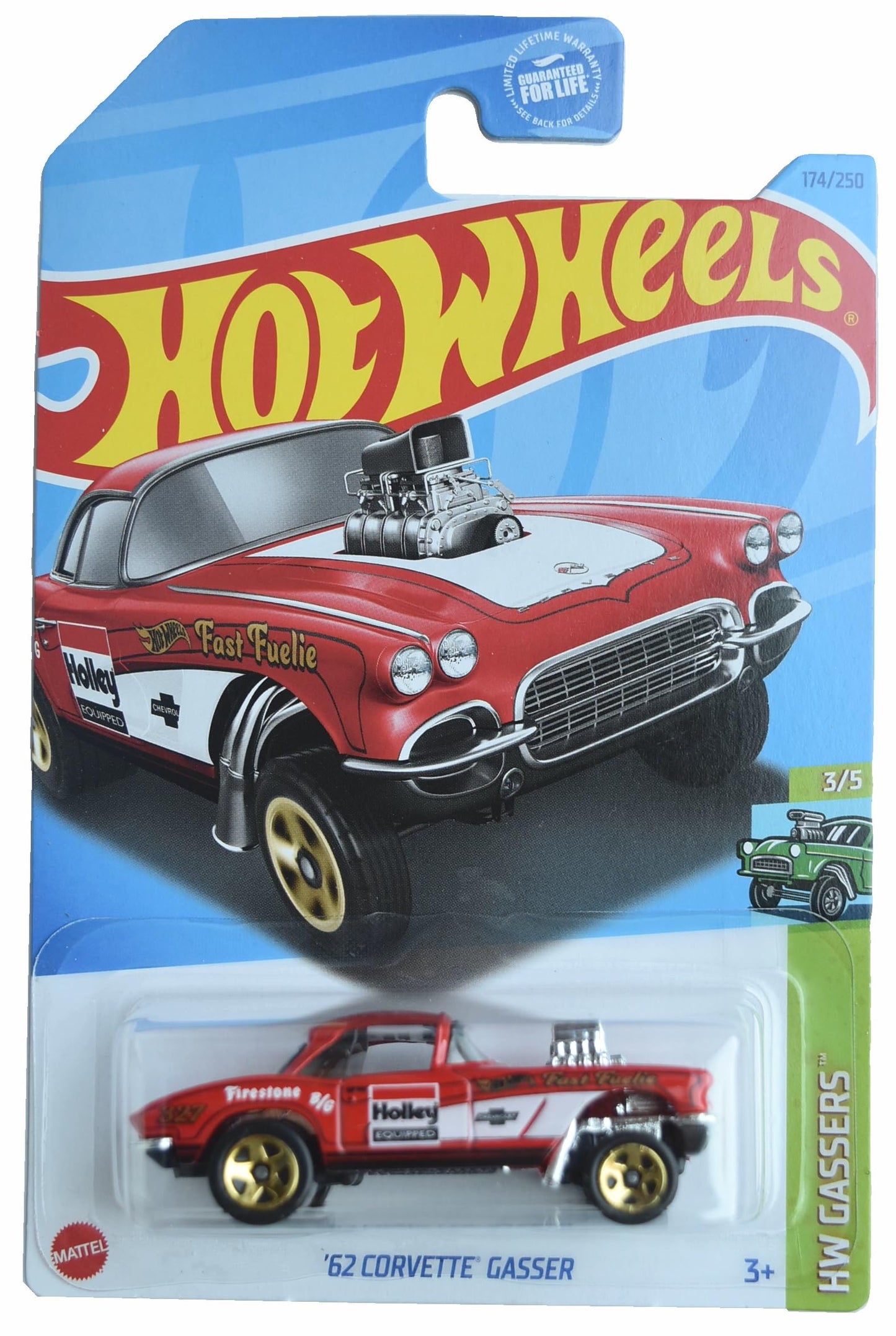 Hot Wheels 1:64 Scale 1962 Corvette Gasser Die-Cast Car – Red, Pull-Back Action, Ages 3+