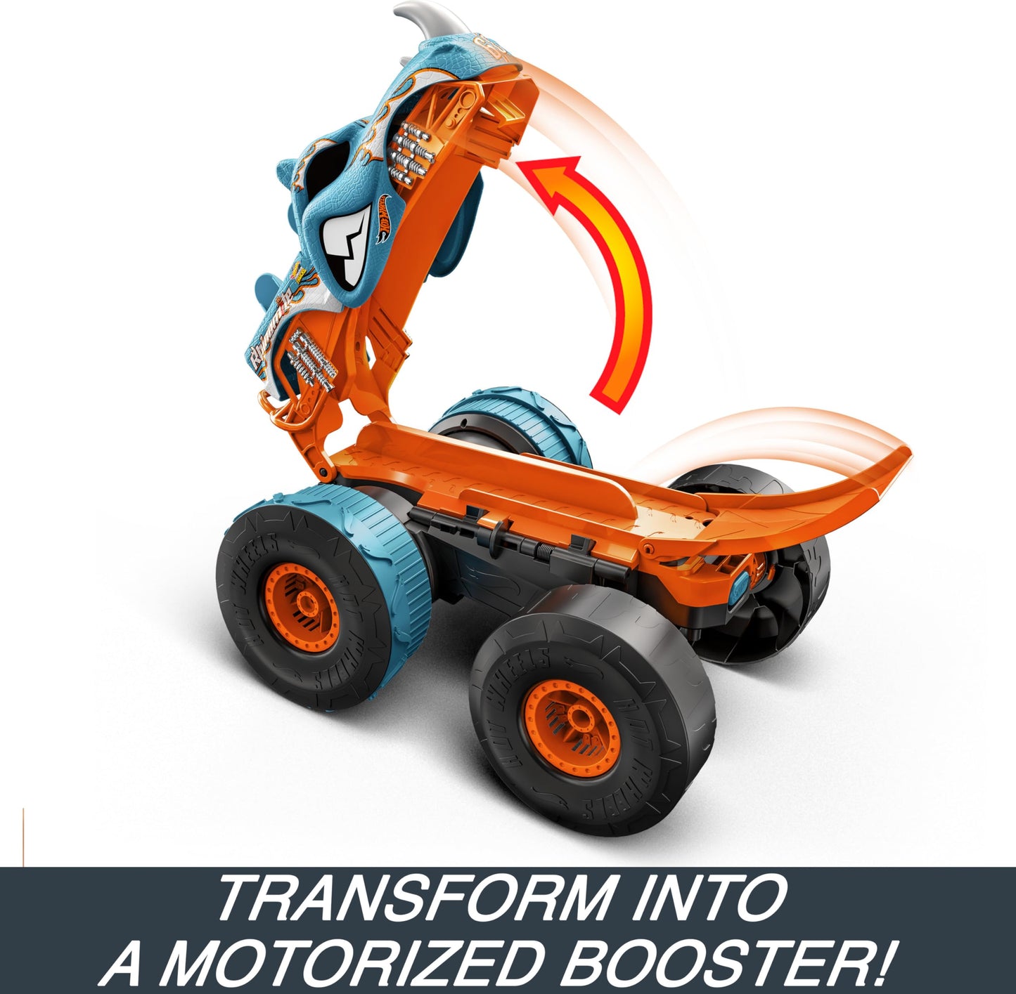 Hot Wheels Monster Trucks Transforming Rhinomite RC – 1:12 Scale with Booster Launcher for 1:64 Race Ace