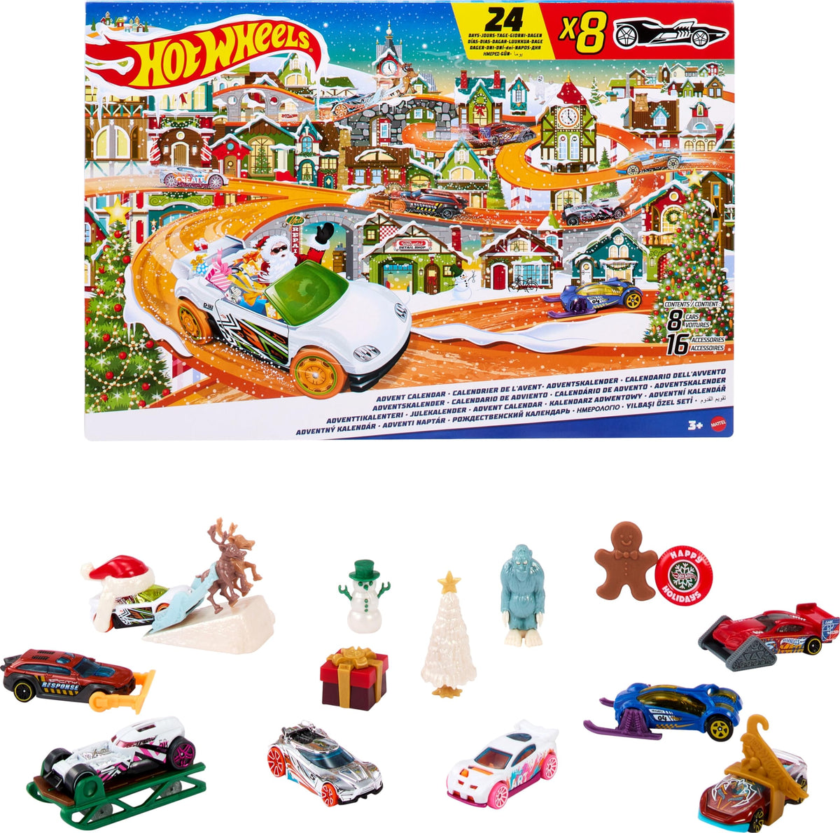 Hot Wheels 2023 Advent Calendar: 8x 1:64 Cars, 16 Winter Accessories & Playmat