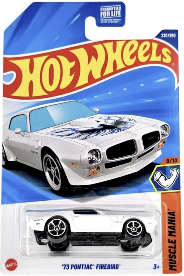 Hot Wheels '73 Pontiac Firebird White with Blue Bird – Muscle Mania 1:64 Diecast Vehicle (New in Package)