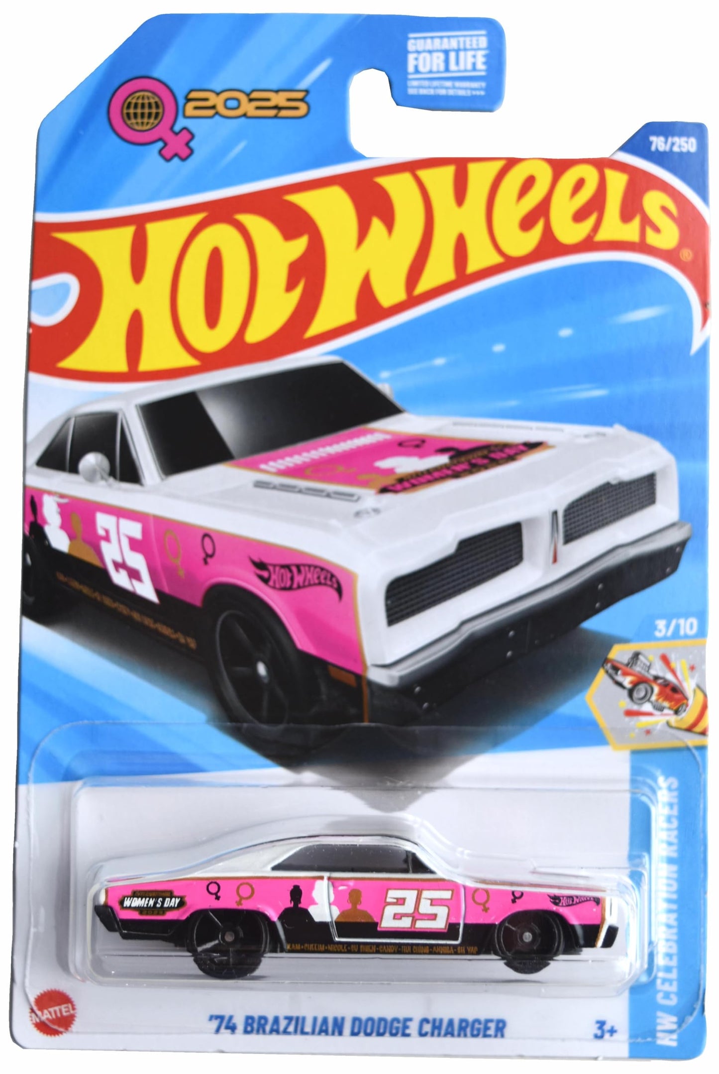 Hot Wheels '74 Brazilian Dodge Charger – HW Celebration Racers 3/10, Pink/White 1:64
