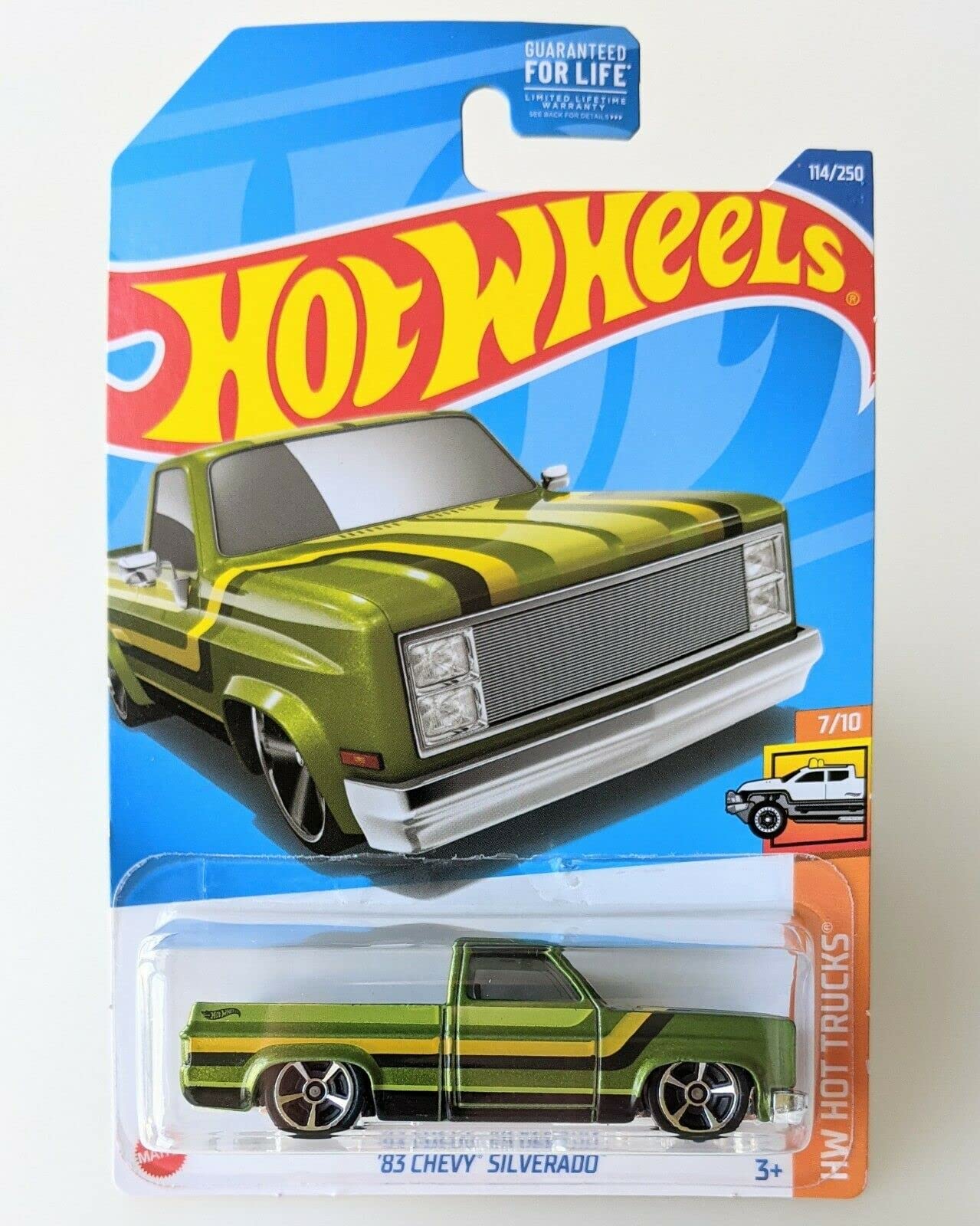 Hot Wheels 1983 Chevy Silverado HW Hot Trucks 7/10 Green – Die-Cast Collectible, 3-inch Length