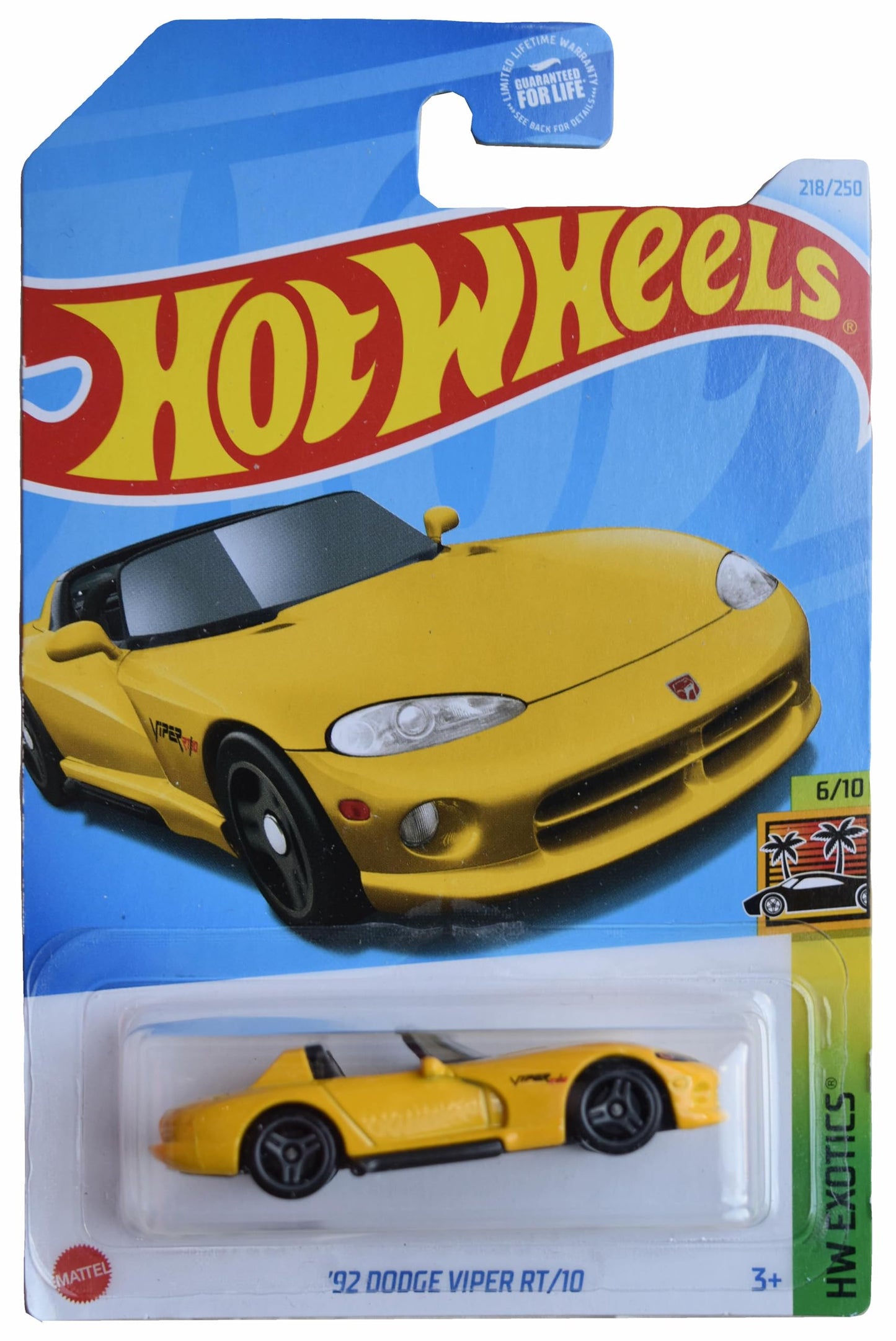 Hot Wheels 1992 Dodge Viper RT/10 HW Exotics 6/10 Yellow 1:64 Die-Cast