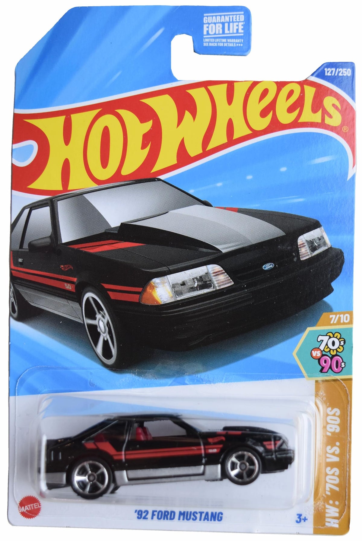 Hot Wheels 92 Ford Mustang Die-Cast – HW '70 vs '90 Black, 1:64, 127/250