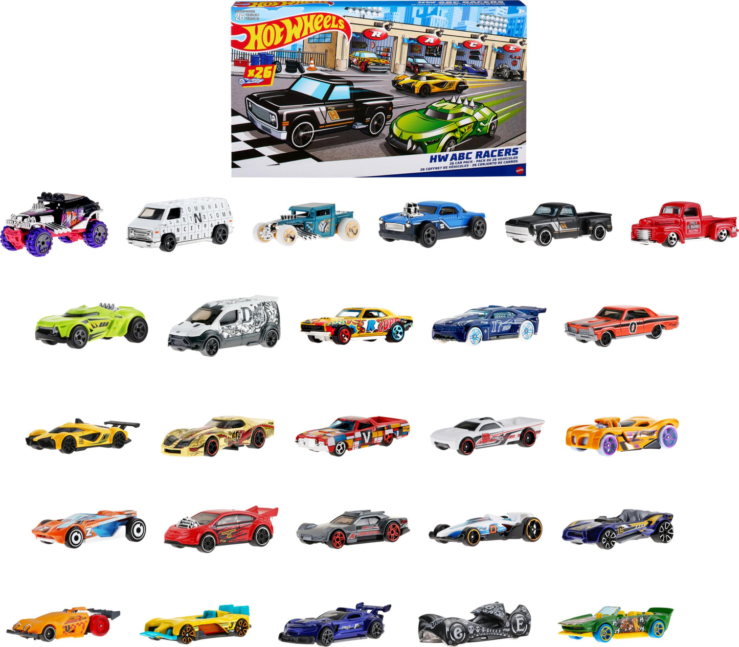 Hot Wheels ABC Racers – 26 Alphabet Cars & Trucks (1:64 Scale)