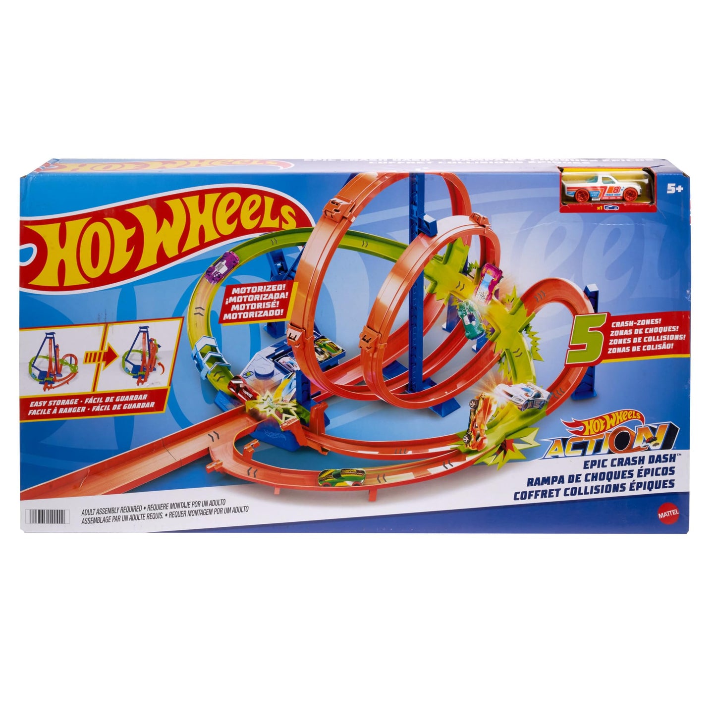 Hot Wheels Action Epic Crash Dash Track Set – 5 Crash Zones, Motorized Booster, 1:64 Scale Car (Amazon Exclusive)