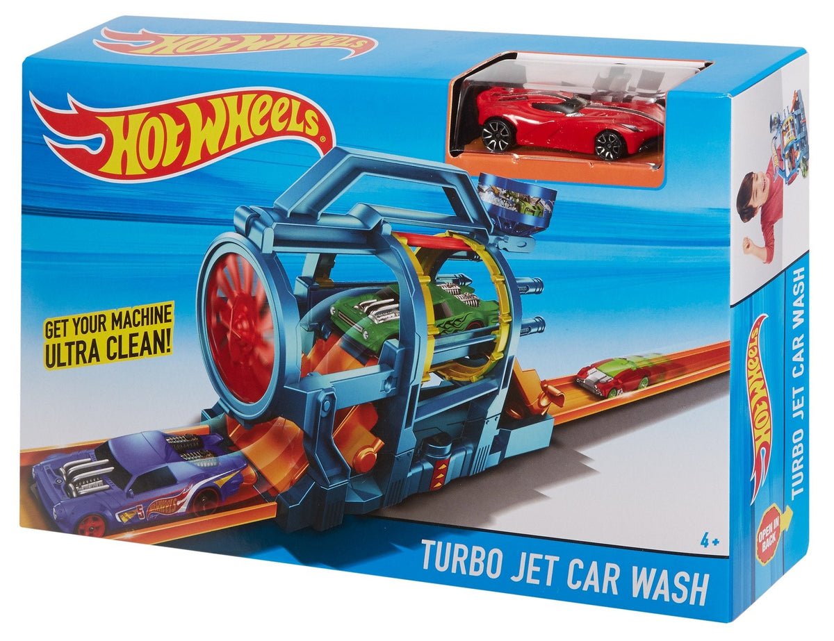 Hot Wheels Turbo Jet Car Wash Playset – Fold-Out Action with Connectable Track