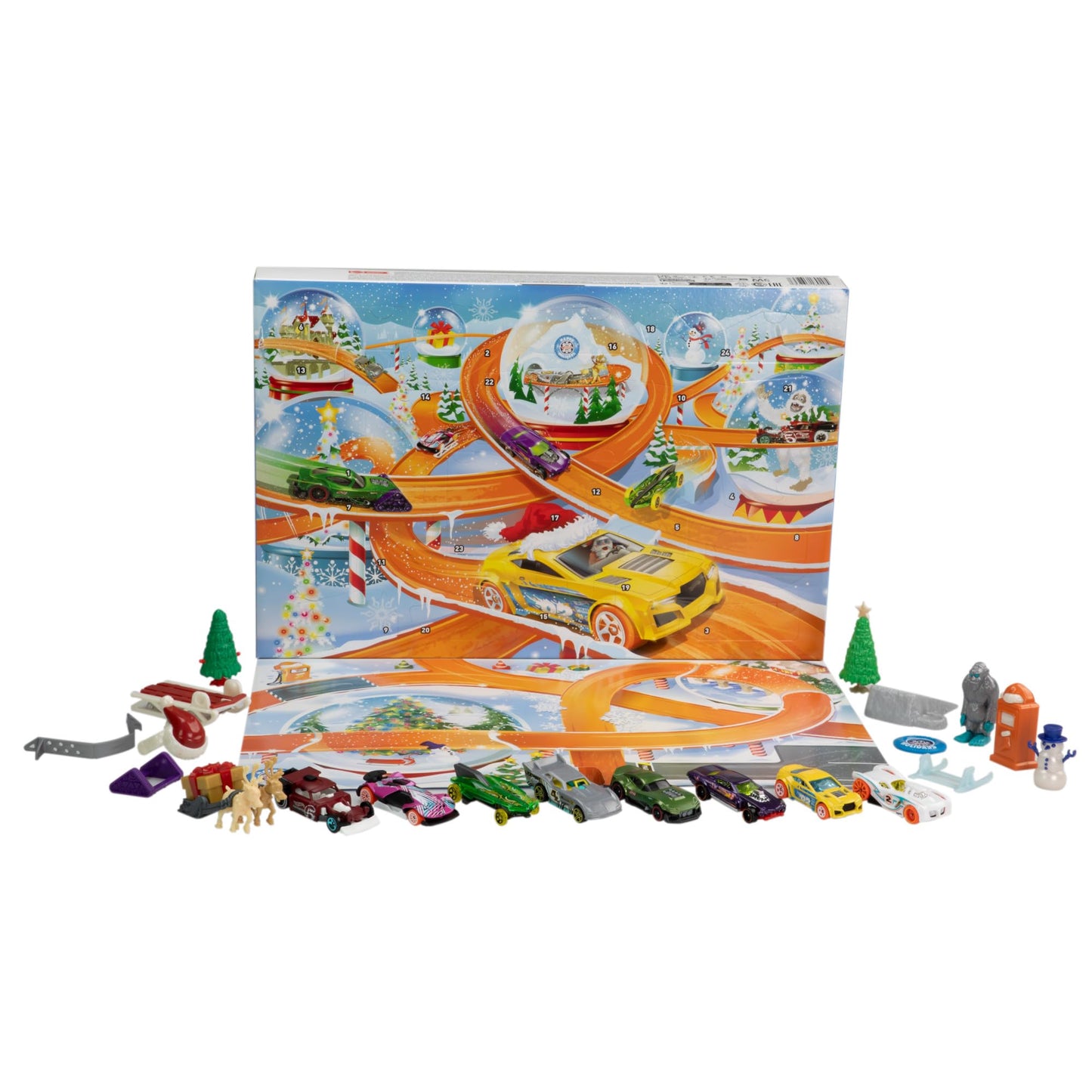 Hot Wheels 2024 Advent Calendar | 8 Cars, 16 Winter Accessories + Playmat | 1:64 Scale