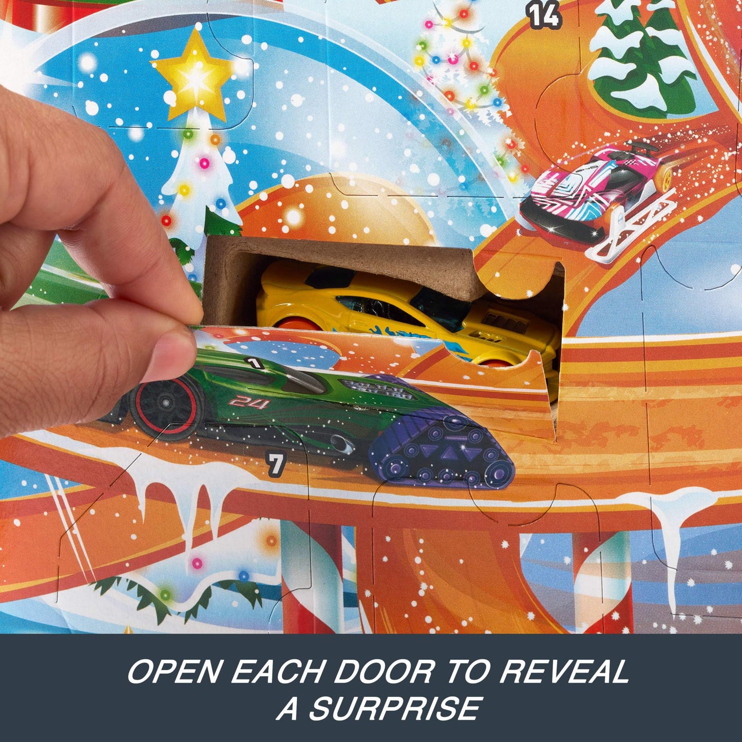 Hot Wheels 2024 Advent Calendar | 8 Cars, 16 Winter Accessories + Playmat | 1:64 Scale
