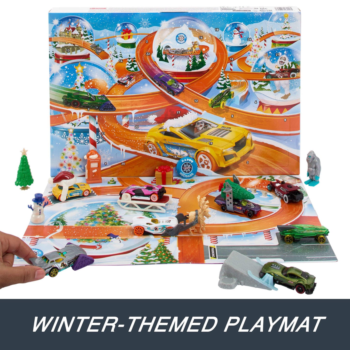 Hot Wheels 2024 Advent Calendar | 8 Cars, 16 Winter Accessories + Playmat | 1:64 Scale