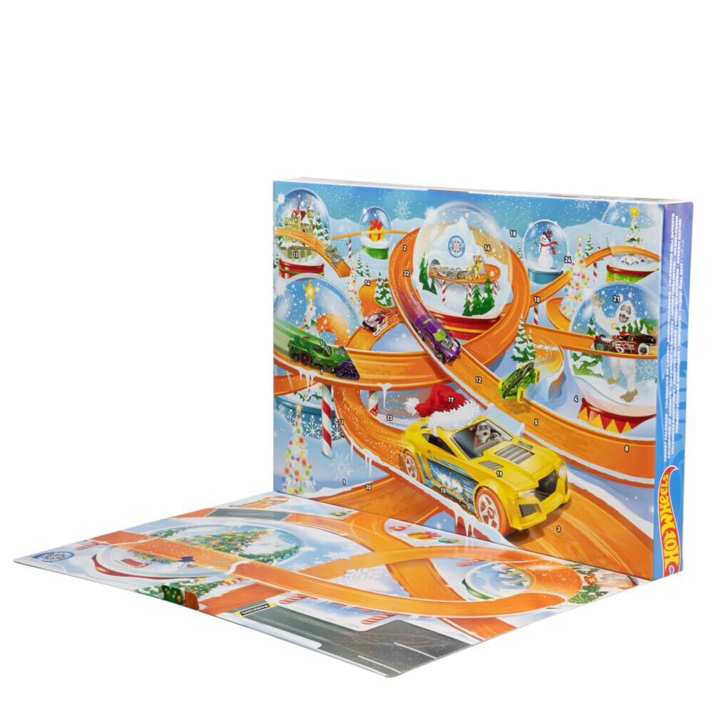 Hot Wheels 2024 Advent Calendar | 8 Cars, 16 Winter Accessories + Playmat | 1:64 Scale