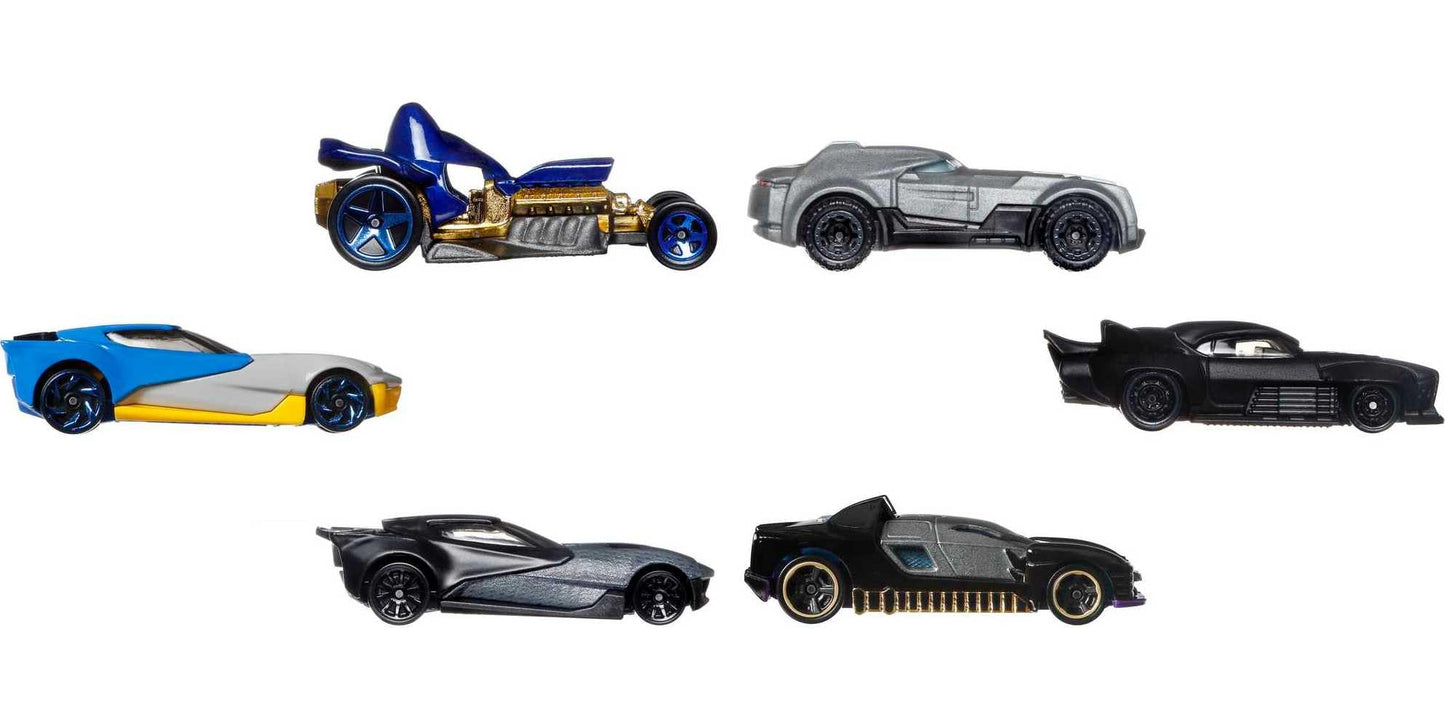 Hot Wheels Batman 6-Pack Cars – 6×1:64 Scale Bat-Character Vehicles (Styles May Vary)