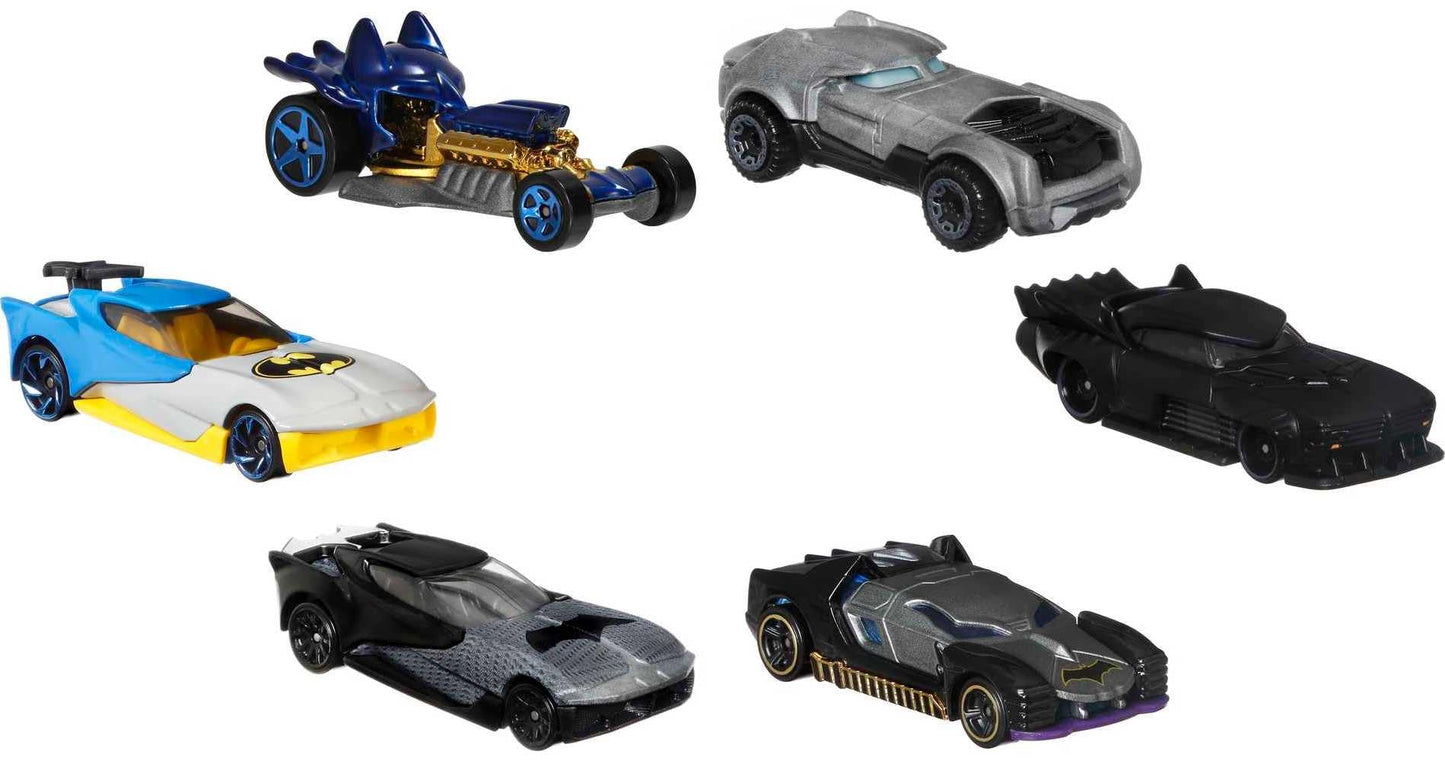 Hot Wheels Batman 6-Pack Cars – 6×1:64 Scale Bat-Character Vehicles (Styles May Vary)
