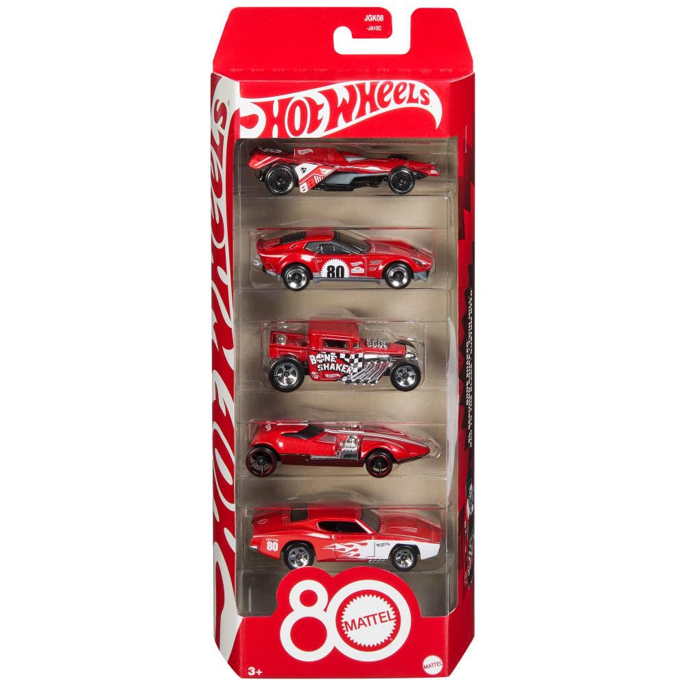 Hot Wheels 80th Anniversary 5-Pack 1:64 Die-Cast Cars | Bone Shaker, Twin Mill, El Segundo Coupe, Custom Otto, Bad to the Blade