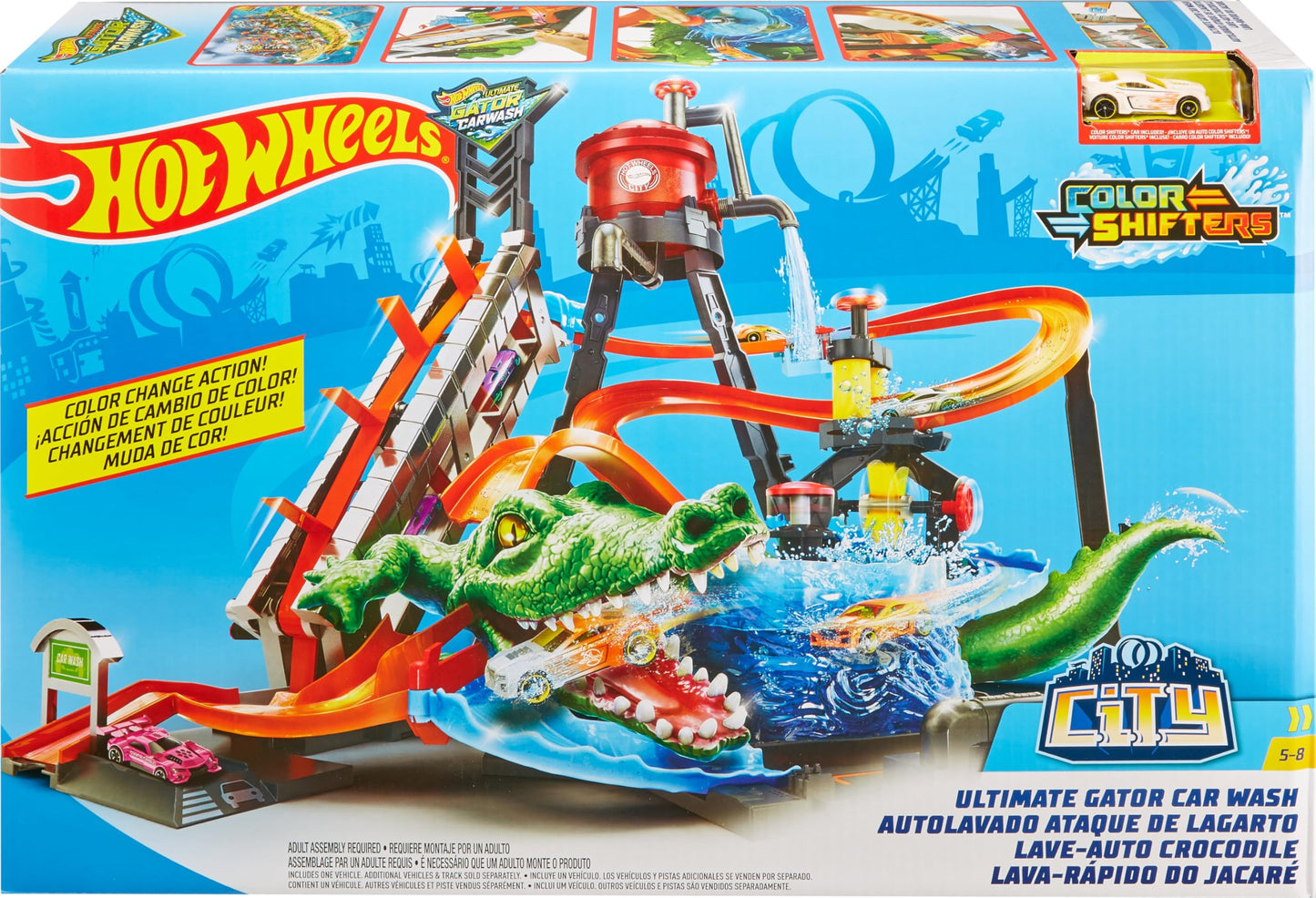 Hot Wheels City Car Wash and Giant Gator – Color Change & Water Play Set