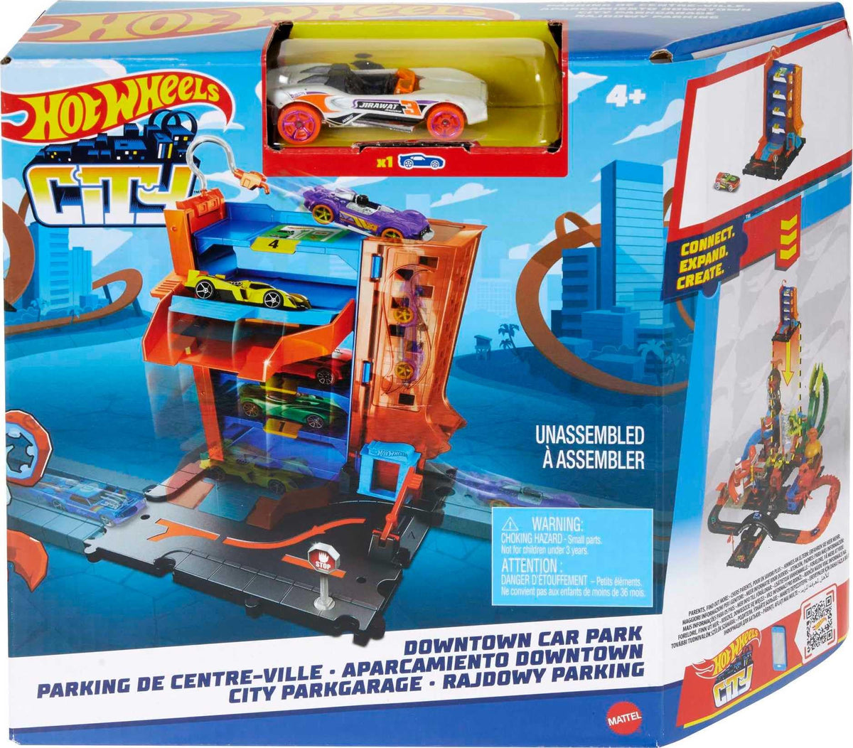 Hot Wheels City Downtown Car Park Playset – 4-Level Garage with Lift & Exit Chute | 1:64 Scale