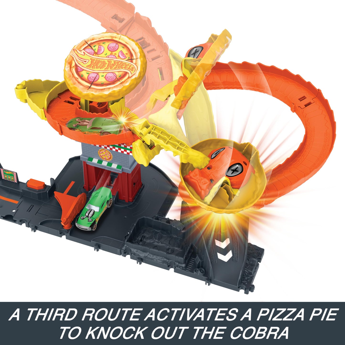 Hot Wheels City Pizza Slam Cobra Attack Playset – 1:64 Scale Vehicle