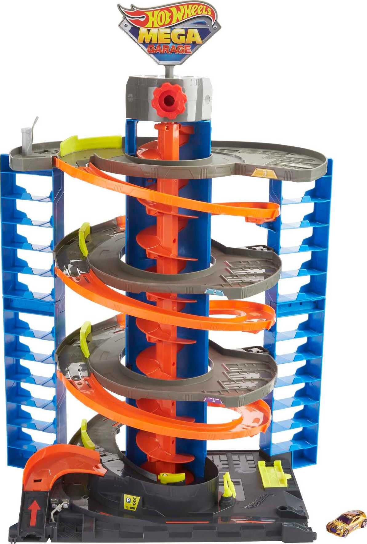 Hot Wheels City Mega Garage Playset with Corkscrew Elevator – 60+ Car Storage | Includes 1 Vehicle | HFH03