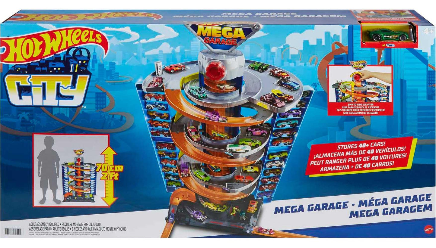 Hot Wheels City Mega Garage Playset with Corkscrew Elevator – 60+ Car Storage | Includes 1 Vehicle | HFH03