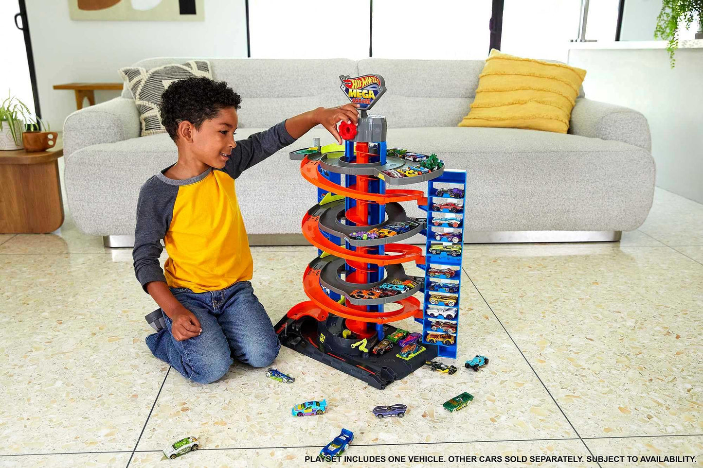 Hot Wheels City Mega Garage Playset with Corkscrew Elevator – 60+ Car Storage | Includes 1 Vehicle | HFH03