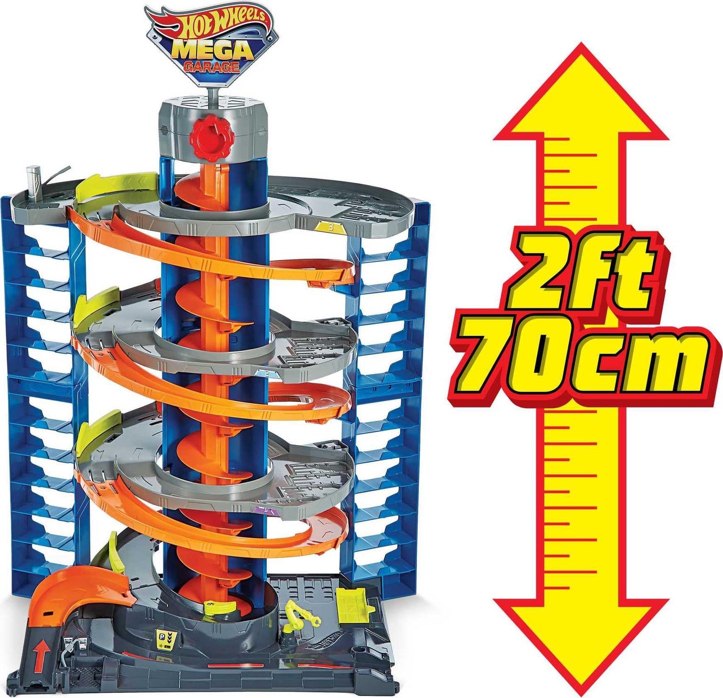 Hot Wheels City Mega Garage Playset with Corkscrew Elevator – 60+ Car Storage | Includes 1 Vehicle | HFH03