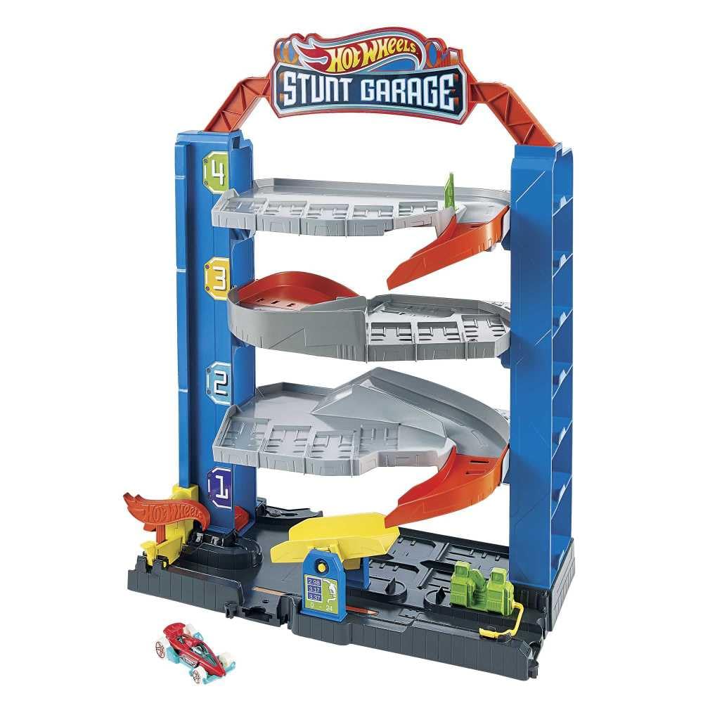 Hot Wheels City Stunt Garage Play Set — Elevator to Upper Levels, 4 Levels, Connects to Other Sets