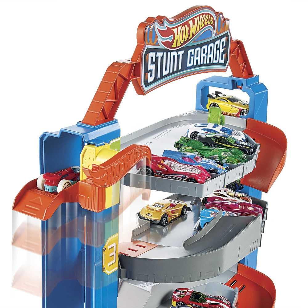 Hot Wheels City Stunt Garage Play Set — Elevator to Upper Levels, 4 Levels, Connects to Other Sets