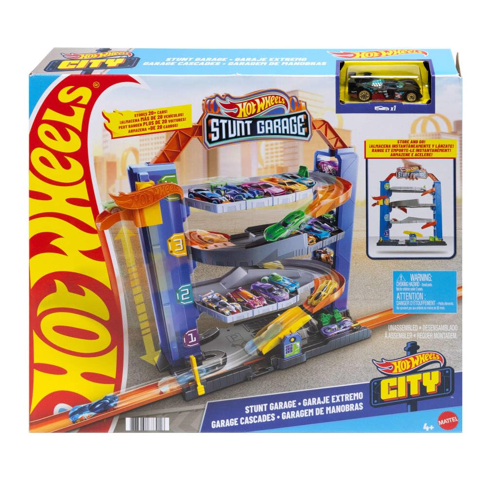 Hot Wheels City Stunt Garage Play Set — Elevator to Upper Levels, 4 Levels, Connects to Other Sets