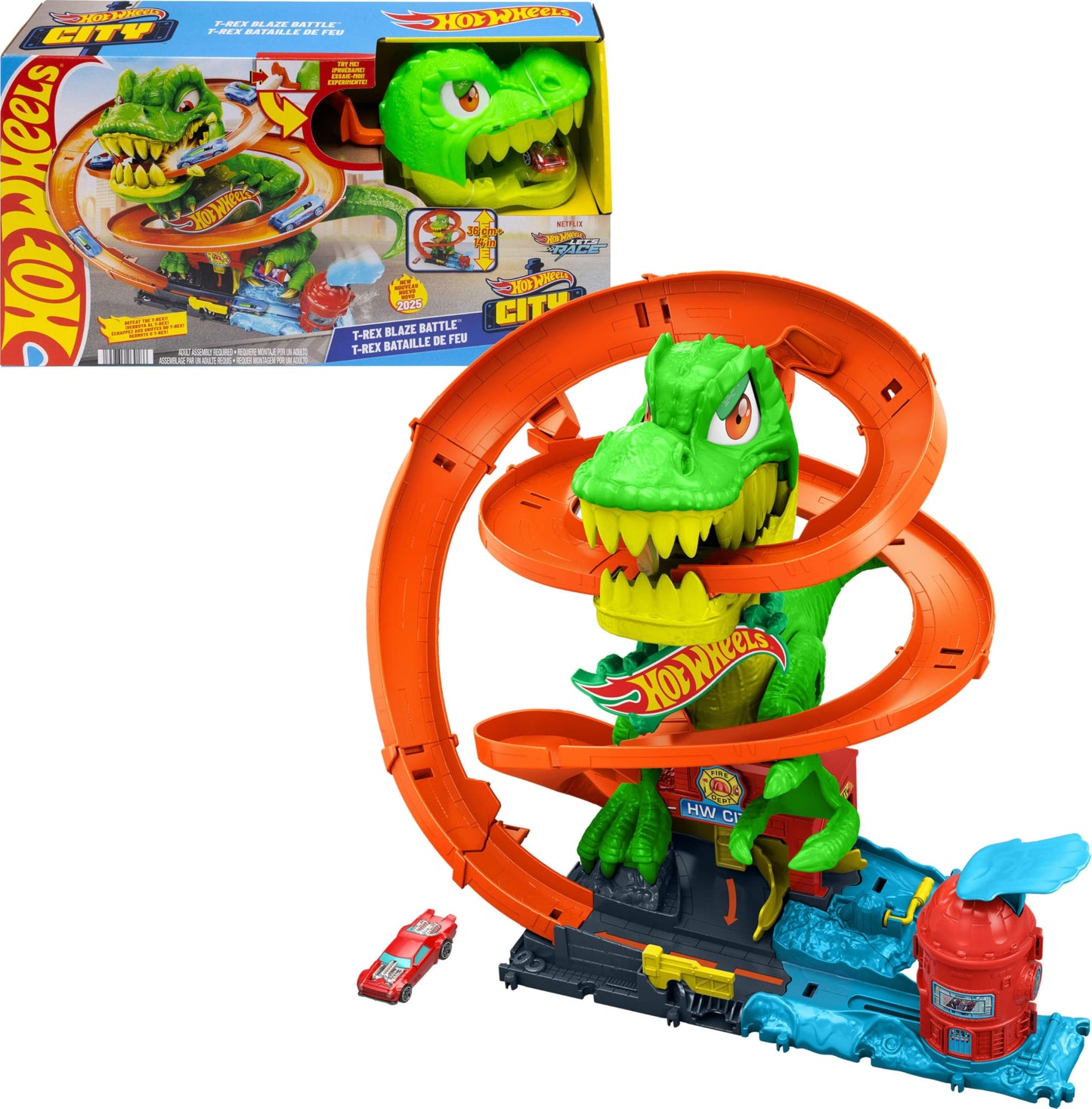 Hot Wheels City T-Rex Blaze Battle Track Set | 1:64 Die-Cast Car Included