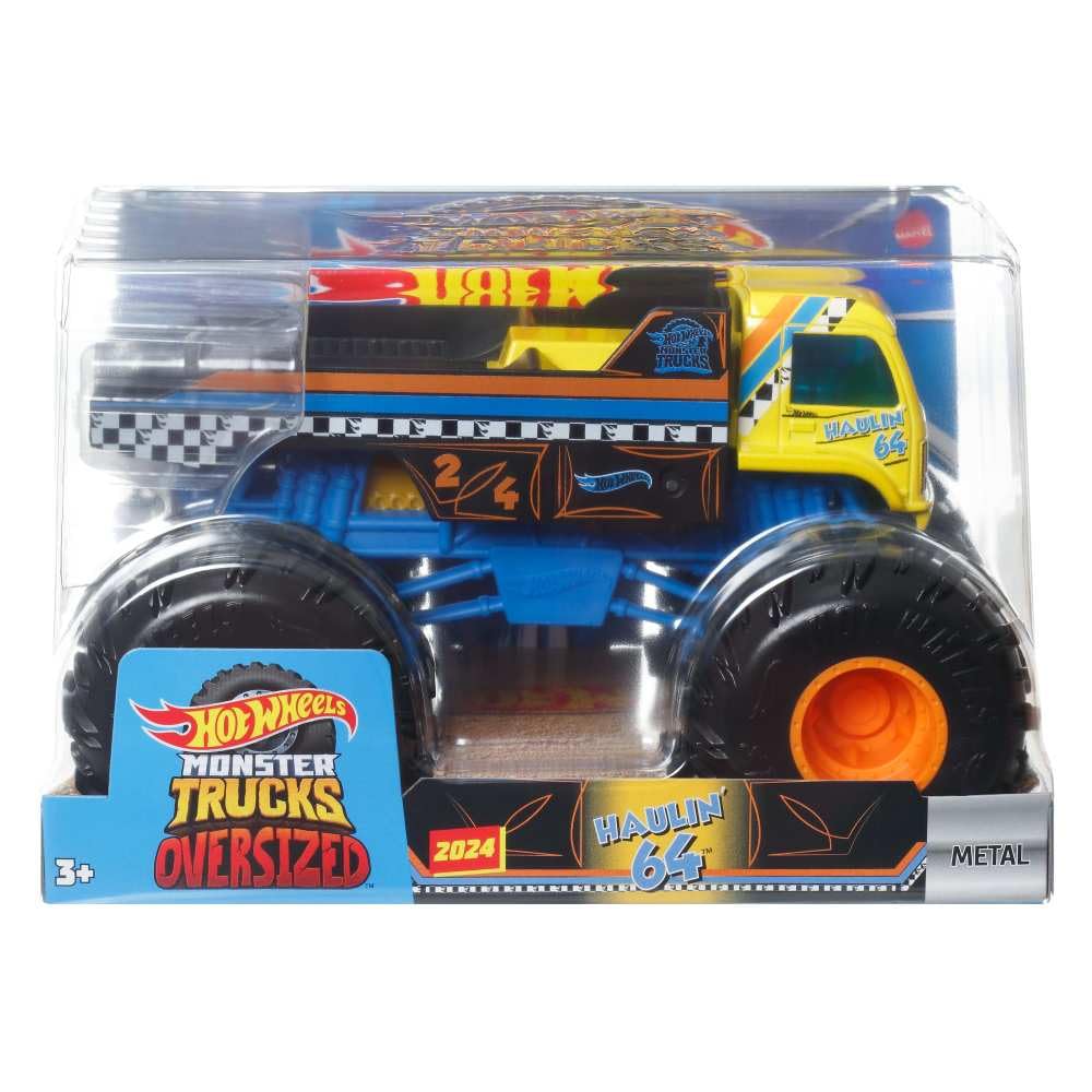 Hot Wheels Monster Trucks Oversized Haulin 64 Flatbed Truck – 1:24 Die-Cast