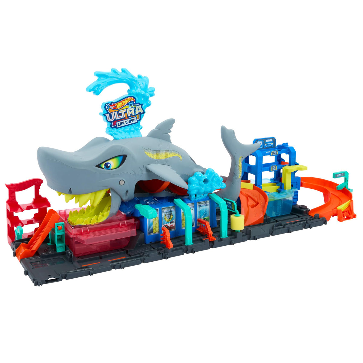 Hot Wheels City Ultra Shark Car Wash – Color Reveal Vehicle, Foldable Track Set, 1:64 Scale