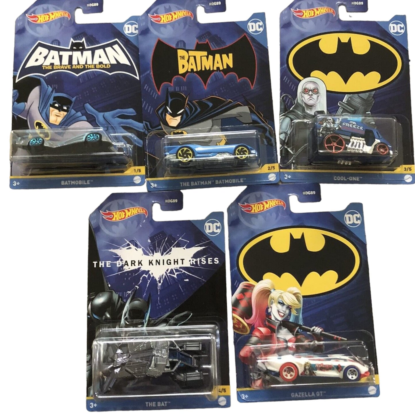 Hot Wheels Batman 2022 Batmobile Bundle — Complete 5-Car Diecast Set (Mix 3, HDG89-956C)