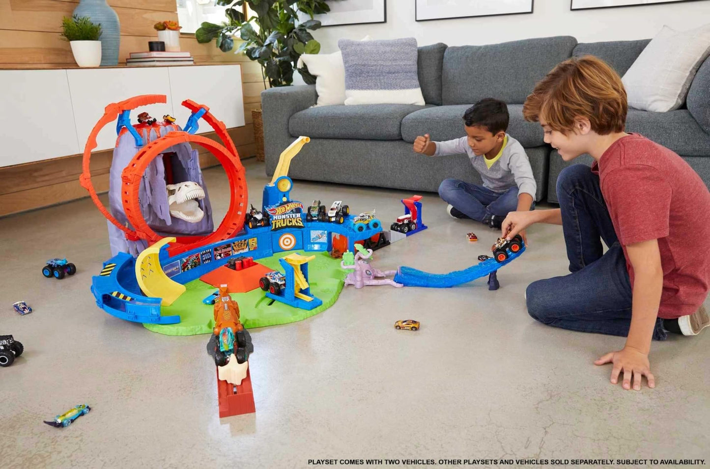 Hot Wheels Monster Trucks T-Rex Volcano Arena Playset with 1:64 Vehicles
