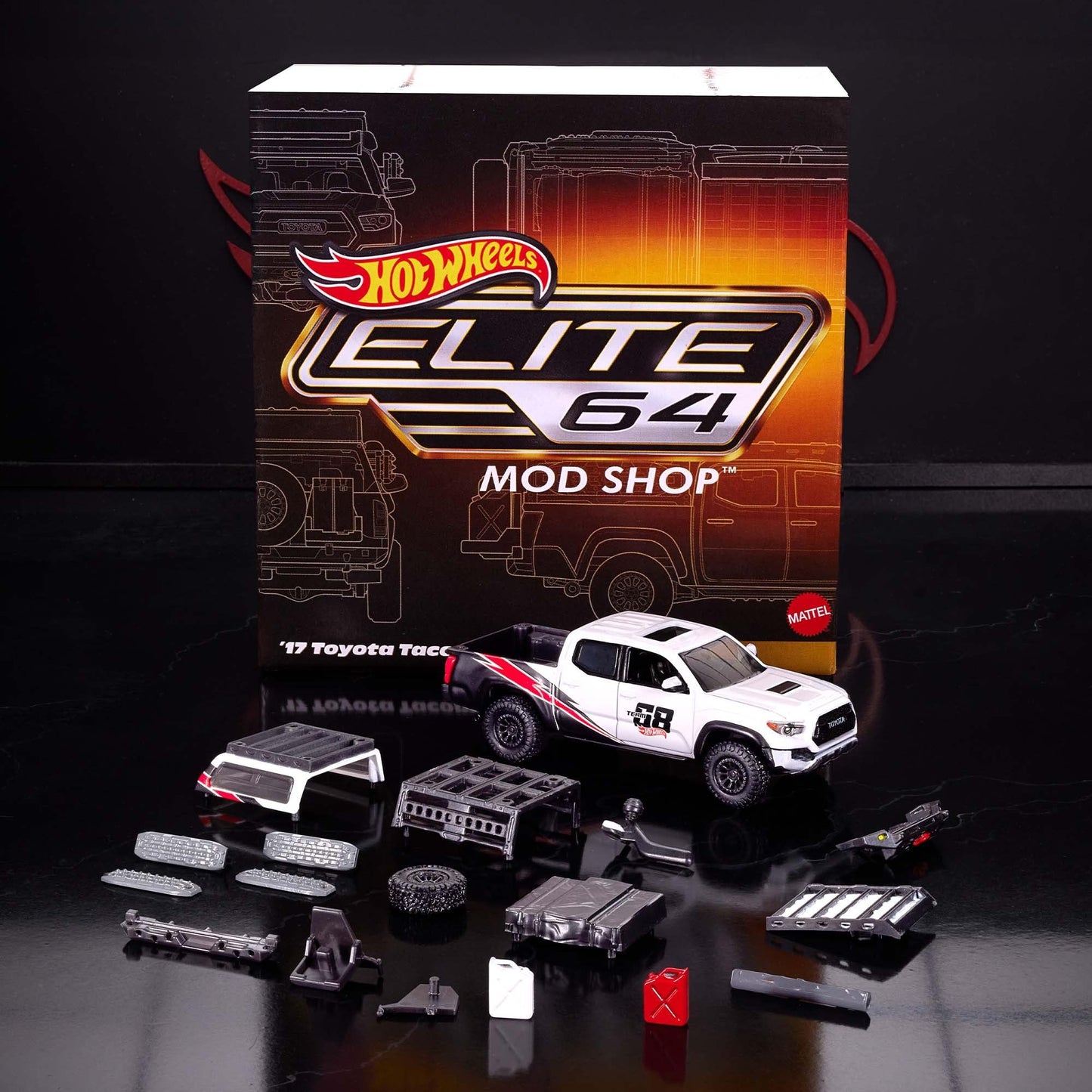 Hot Wheels Collectors Elite 64 Mod Shop '17 Toyota Tacoma – Custom Off-Road Die-Cast with 10+ Accessories