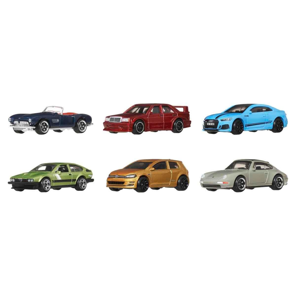 Hot Wheels Euro Style Multipack — 6x 1:64 Scale Die-Cast Cars with Elevated Deco (Styles May Vary)