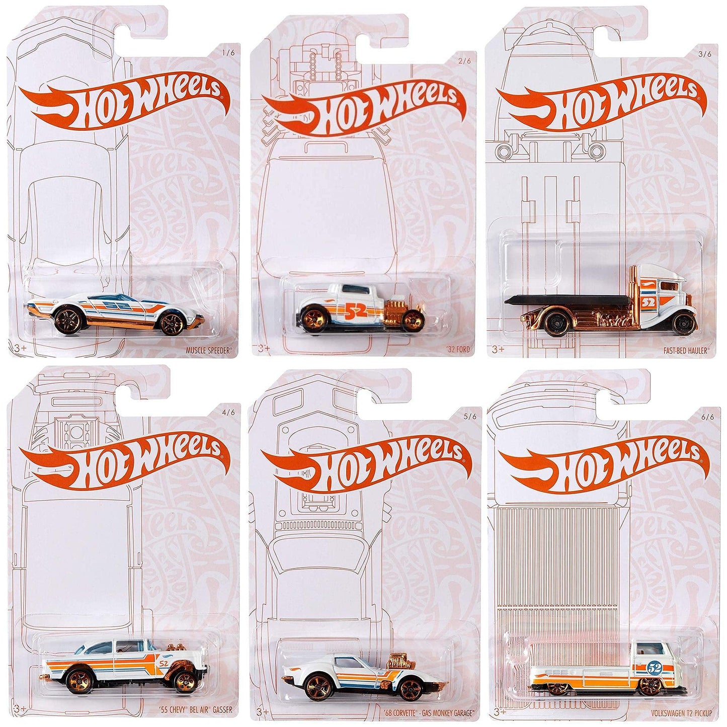 Hot Wheels 2020 Pearl & Chrome Exclusive Muscle Speeder Set — Complete 6-Car Die-Cast Collection