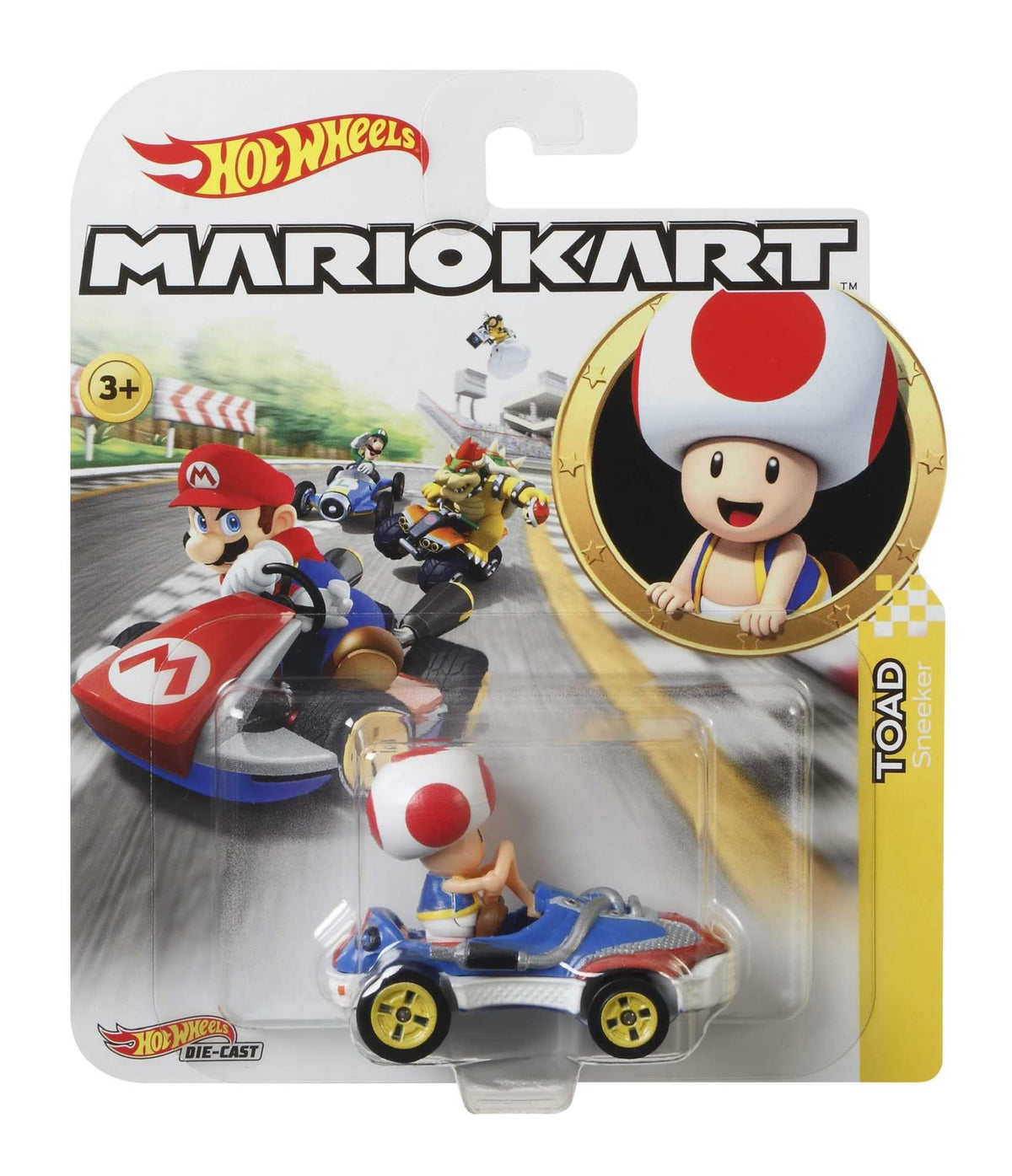 Hot Wheels GBG30 Mario Kart 1:64 Die-Cast Toad with Sneeker Vehicle – Collectible Mini Racers