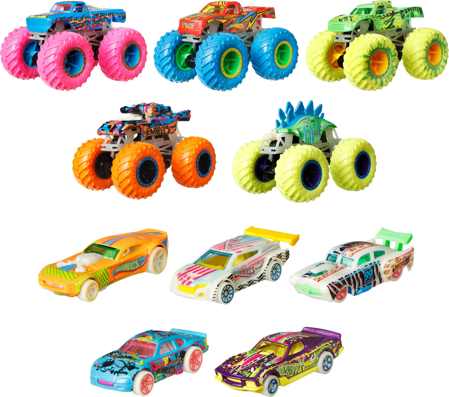 Hot Wheels Glow-in-the-Dark Monster Trucks 10-Pack – 1:64 Scale